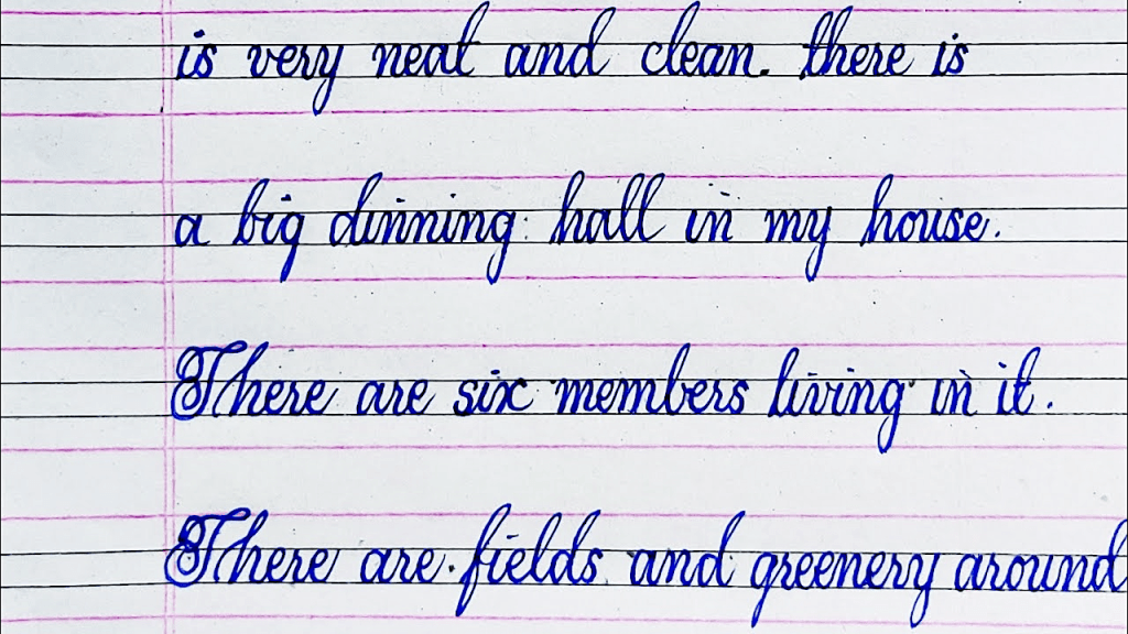 Example of a cursive continuous writing typical of children in a patterned notebook